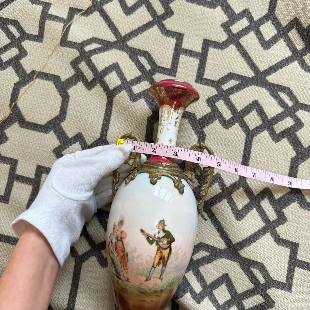 Louis XIV Sevres Style French Hand Painted Porcelain Urn Vase Gilt Bronze Mount - Picture 13 of 17